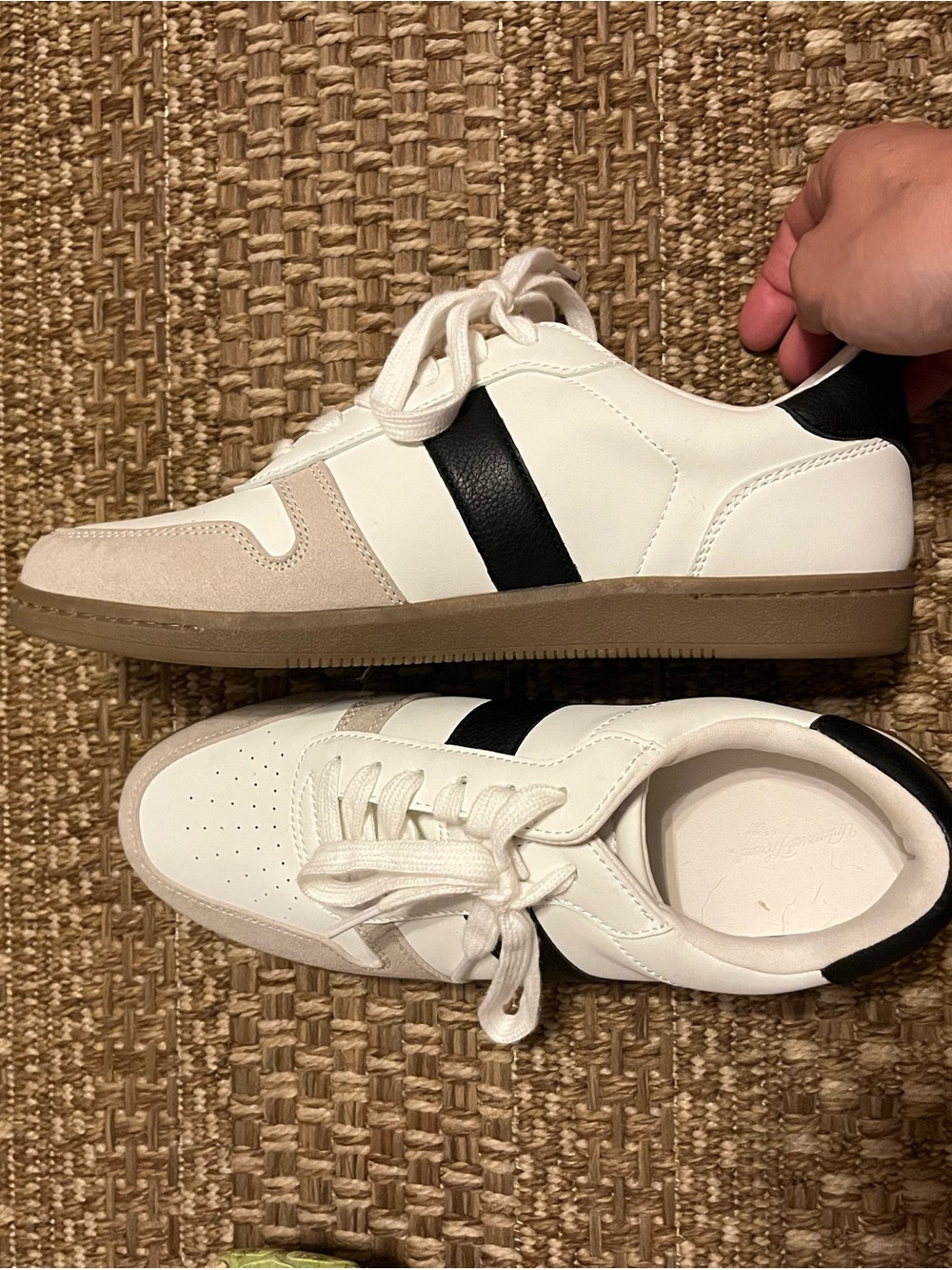 Target Women's White Sneakers with Black Stripe and Tan Accents